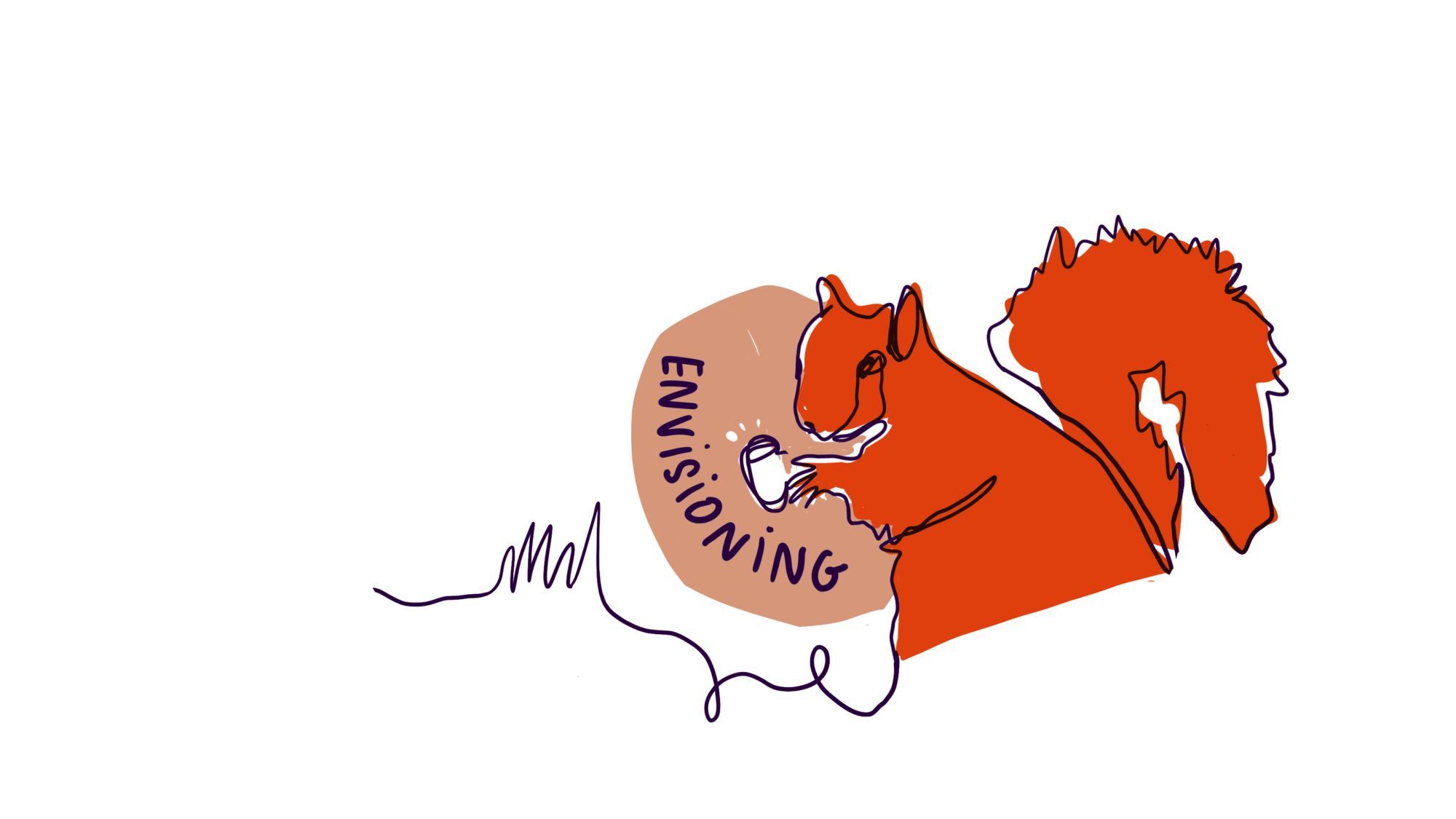 A one-line drawing of an orange squirrel and an icon that reads Envisioning.