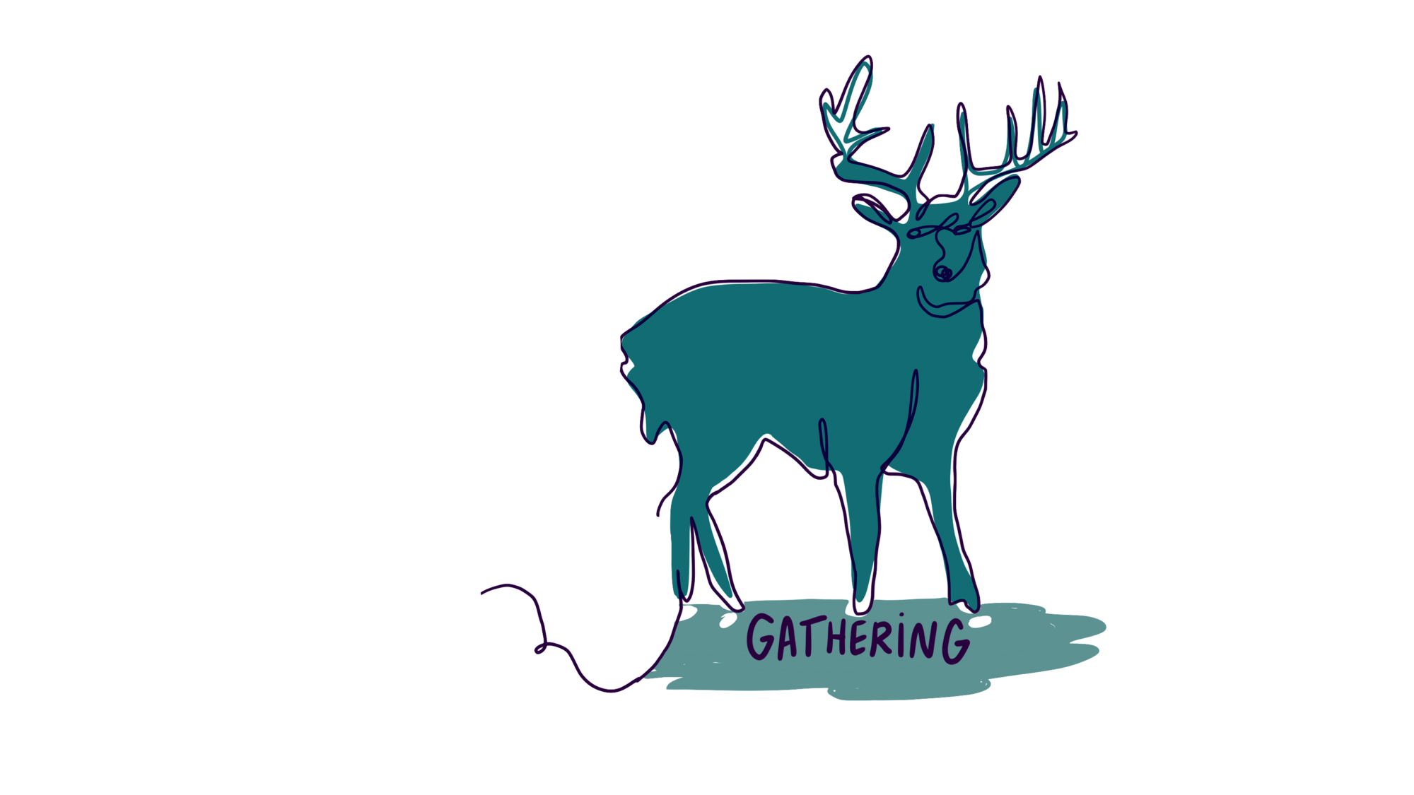 A one-line drawing of a deer and an icon that reads Gathering.
