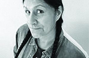 Black and white portrait of Dolleen Tisawii'ashii Manning.